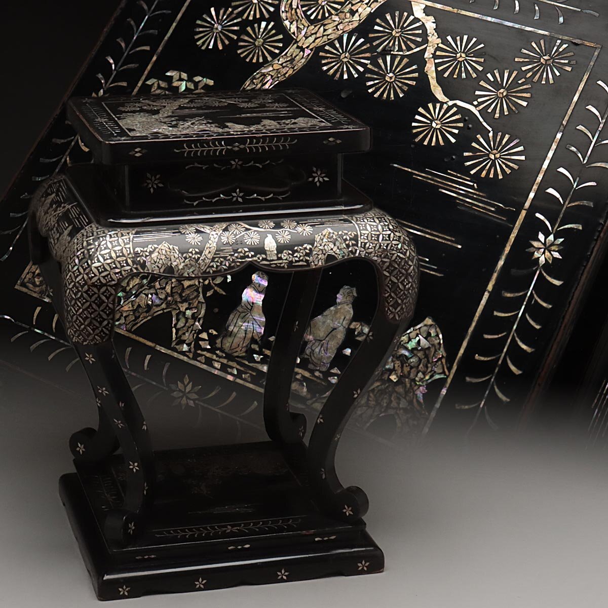 福博】中国古玩 木製大漆螺鈿椅子 トン 花鳥 唐草紋 時代品 高 福博】中国古玩 木製大漆螺鈿椅子 トン 花鳥 唐草紋 時代品 高