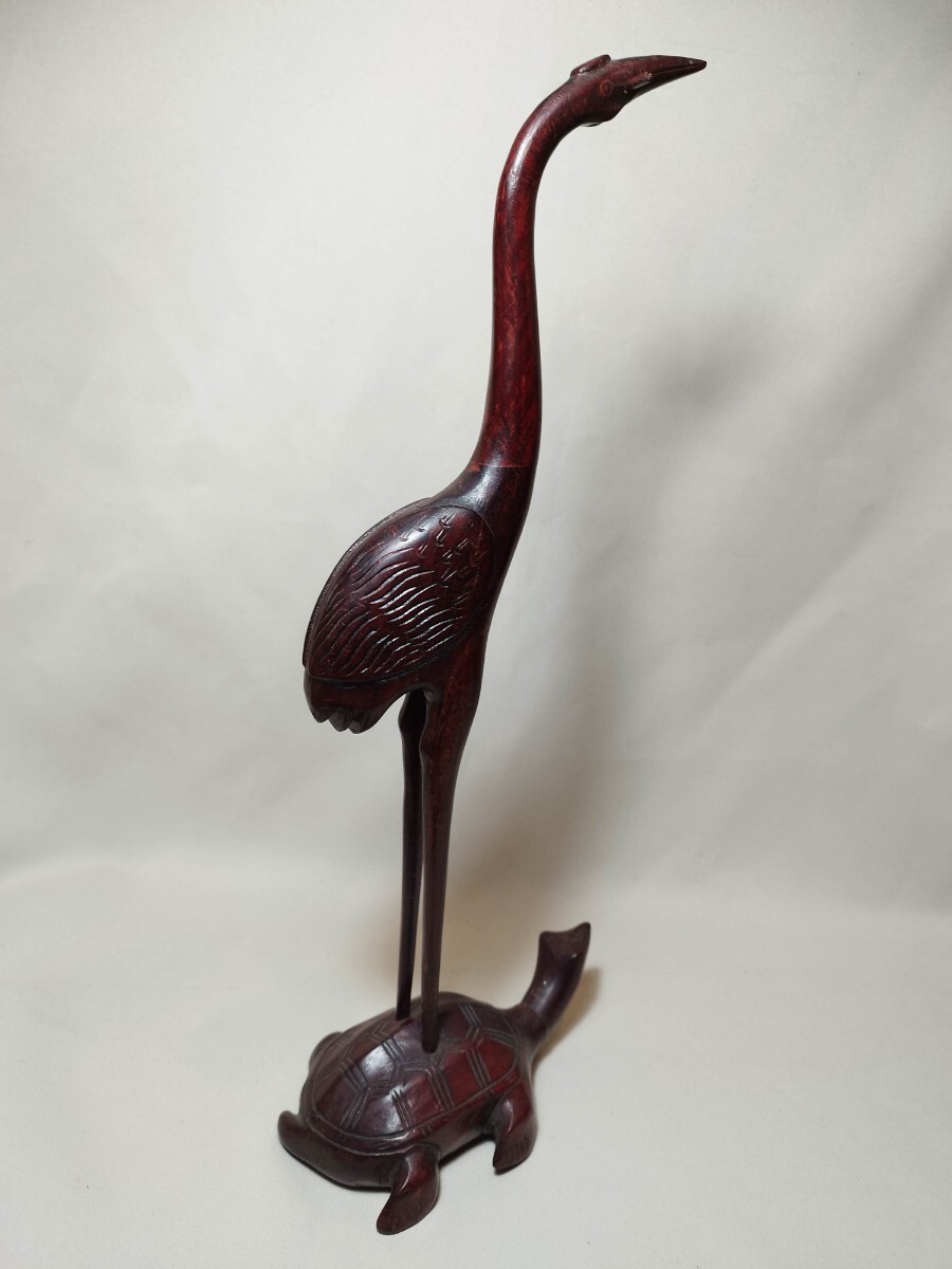 木彫り 木製 鶴 亀 置物 アクセサリースタンド 筆掛け 鶴亀 筆スタンド