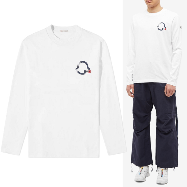 送料無料 47 MONCLER モンクレール 8D00016 8390T ホワイト Tシャツ クルーネック カットソー 長袖 size XL