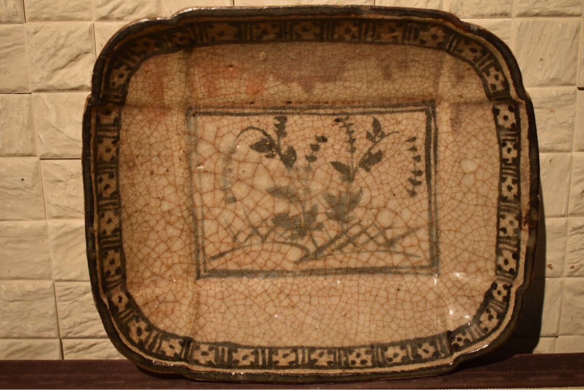 志野 鉢 木箱付き 四方鉢 陶板 古玩 骨董品 - 工芸品
