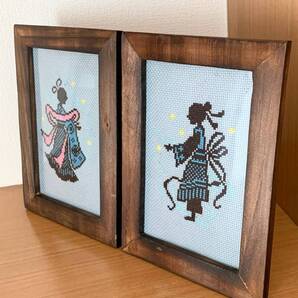 2点セット 織姫 彦星 七夕 ハンドメイド クロスステッチ完成品 刺繍 インテリア プレゼント 置物 7月 七夕祭り フレーム入り