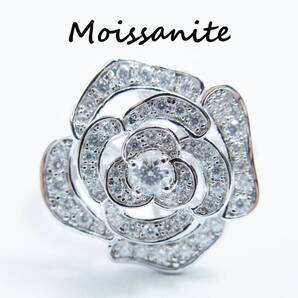 約15.5号 D モアサナイト ローズリング 合計1.5ctw 指輪 薔薇 ローズ フラワー 花 S925 シルバーリング 新品 未使用 約15号半