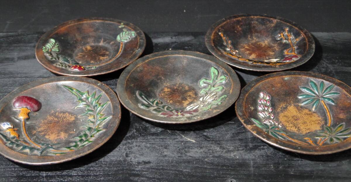 ☆ 佐渡名工 杵渕錦水造 茶托 斑紫銅製 五客揃 2 ☆ 工芸品
