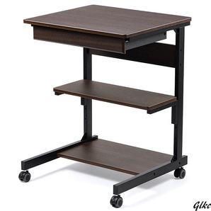 【ゴムキャスター付きで、床を傷つけにくく移動もスムーズ】 パソコンデスク 引き出し付き 5段階調整棚 モニターアーム対応