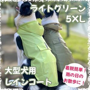 【ライトグリーン/5XL】カッパ レインコート 大型犬 雨具 散歩 反射板 雨