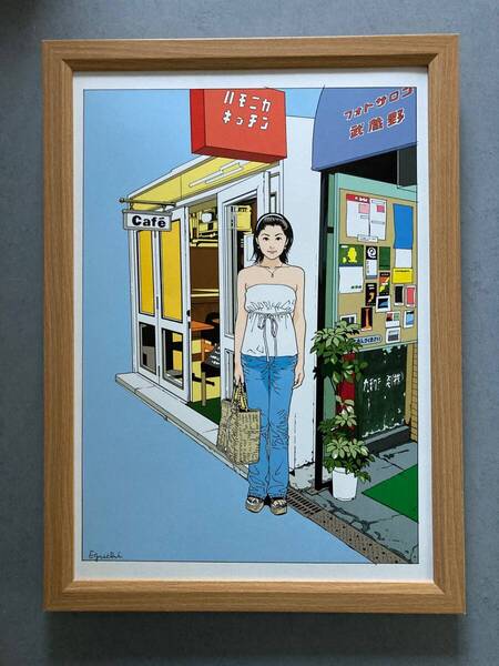 ●額装品 江口寿史 美少女イラスト 吉祥寺 B4サイズ額入り 大型サイズ39cm×29cm ポスター風 ej01