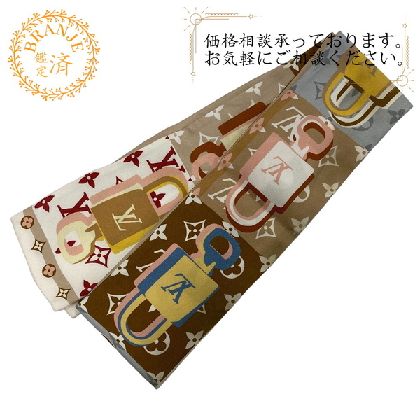 LOUIS VUITTON/ルイヴィトン ビトン M77674 バンドーLV アンロックト シルク スカーフ ベージュ レディース ブランド