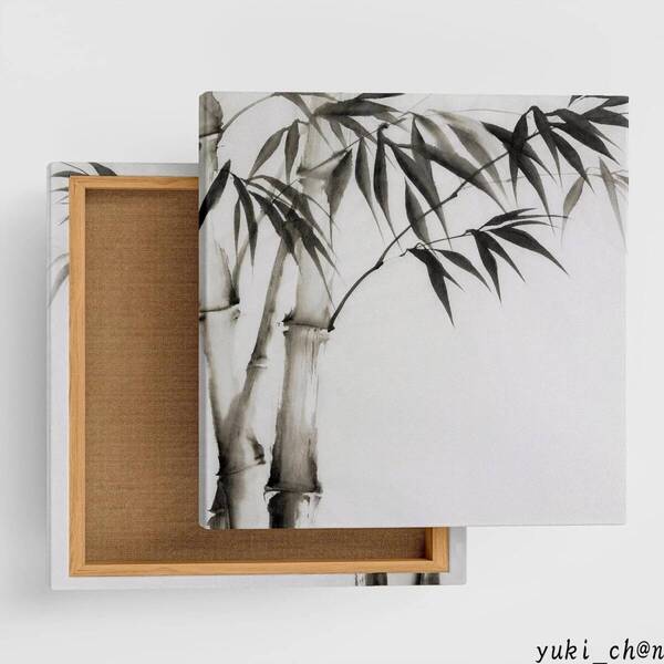 アートパネル 30×30cm 和 植物 日本製 ポスター おしゃれ インテリア 模様替え リビング 内装 モノクロ シンプル 墨 ファブリックパネル