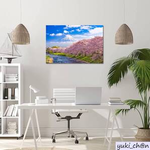 アートパネル ポスター 風景画 装飾画 30cmx40cm 富士山 桜 桜並木 青空 川 土手 壁掛け インテリア 室内装飾