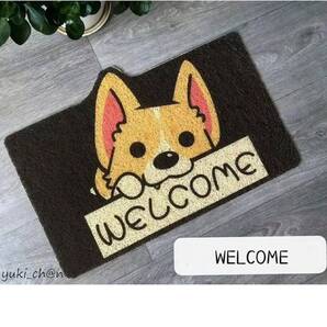 玄関マット ドアマット ウェルカムマット 40cmx60cm ブラック 黒 犬 ワンちゃん コーギー かわいい 屋外 室内