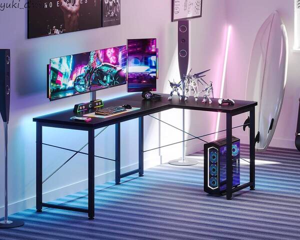 l字デスク ブラック 120x106x73.5 パソコンデスク ゲーミングデスク L字型 PC 机 ワークデスク 切り替え 組立簡単