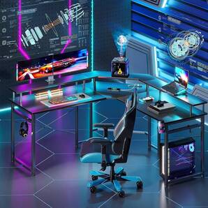 ゲーミングデスク ブラック 幅129 L字 パソコンデスク 机 コンセント PCデスク 収納 コーナーデスク 在宅勤務