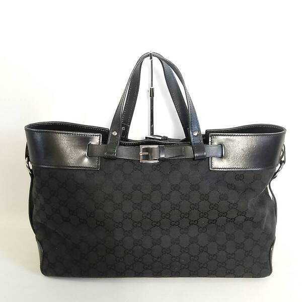 612B46|美品|グッチ GGキャンバス トートバッグ ブラック