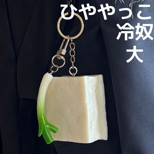 食品サンプル キーホルダー 冷奴 ひややっこ 大 リアル 豆腐 とうふ ネギ ねぎ★和食 日本食 リュック バッグ ボディービル ダイエット