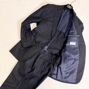 《人気カラー》ORIHICA オリヒカ セットアップ スーツ 2つボタン 上下 ウール NAVY ネイビー 紺色 ストライプ Mサイズ ジャケット