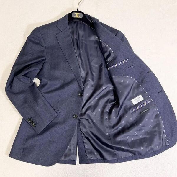 【美品】ORIHICA オリヒカ テーラードジャケット REDA レダ ウールジャケット NAVY ネイビー 紺 裏地総柄 2つボタン ストライプ A5 M 上着