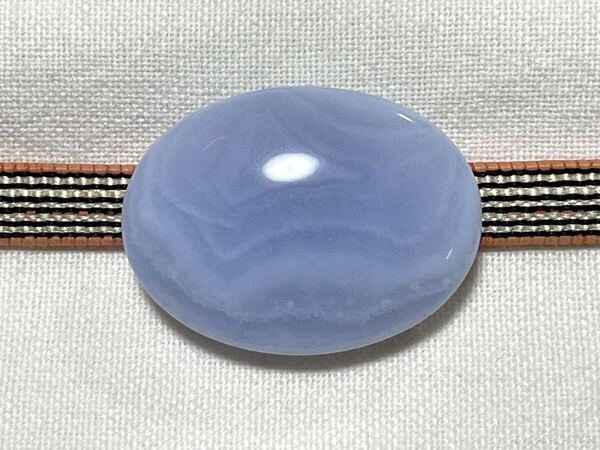 NO.1878 帯留め 天然石(ブルーレース アゲート) リメイク品(帯留 帯飾り 和装小物)ハンドメイド品
