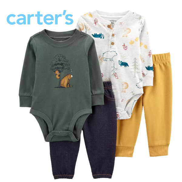 新品 4点 80 ★ Carter's カーターズ 長袖 Tシャツ ロングパンツ セット 12M ベアー コストコ ロンパース トップス ボトムス ボディスーツ