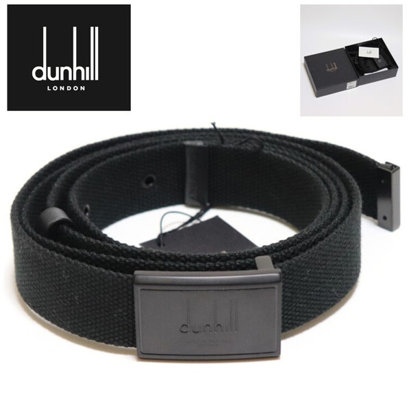 40,700円新品箱付き【dunhill ダンヒル】大人カジュアル バックルロゴ ベルト 黒 42(L-XL) v5631 プレゼントにも最適