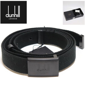 40,700円新品箱付き【dunhill ダンヒル】大人カジュアル バックルロゴ ベルト 黒 42(L-XL) v5631 プレゼントにも最適