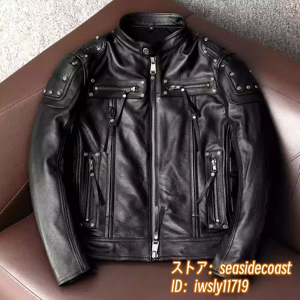 最高峰32万 *バイクジャケット 最上級ナッパ 牛革 ライダース 新品レザージャケット プロテクター入れ可 リベット本革イタリアンレザー S