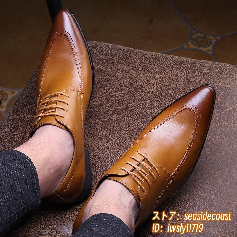 定価9万超★ビジネスシューズ 最高級 本革 レザーシューズ 新品 メンズ 紳士靴 職人手塗仕上げ 超希少 イタリア 革靴 牛革 ブラウン 25.5cm