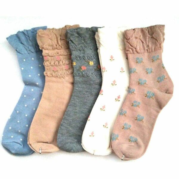 春の定番!レディースソックス履き口ふわふわ☆ゆったりらくらく5足セット履き口ゴム無し