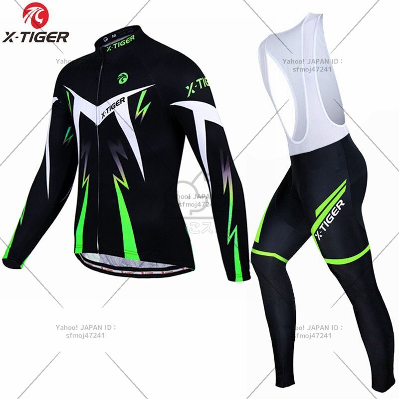 02 メンズ サイクリングジャージ パッド入りパンツ バイク服セット 冬 保温 フリース 長袖ストラップのセット 上下セット 吸汗速乾