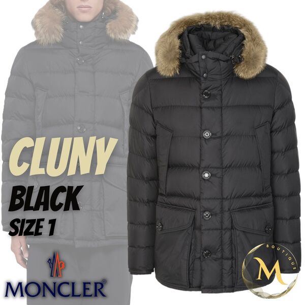 Mサイズ【新品未使用タグ付き】MONCLER CLUNY クルーニー Coyote fur ダウンジャケット TG1 ブラック色 黒色 本物認証 ◆定価40万円◆