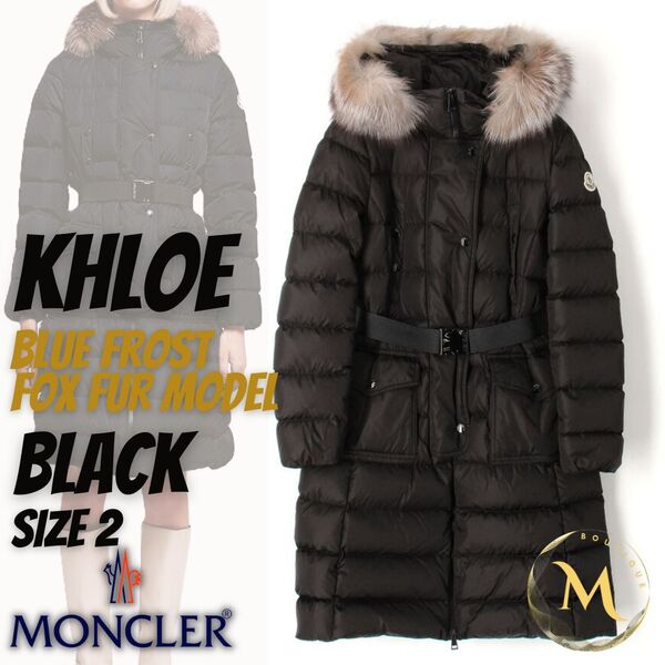 Lサイズ【新品未使用タグ付き】MONCLER KHLOE クロエ Fox fur TG2 ブラック色 黒色 本物認証 ◆定価40万円◆ 大人気フォックスファー