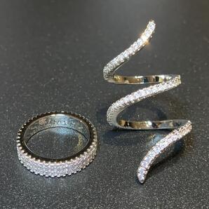 パヴェ&スネーク リング シルバー S925 2個セット ハイクラス 指輪 アクセサリー ジュエリー シンプル かわいい 男女兼用 レディース