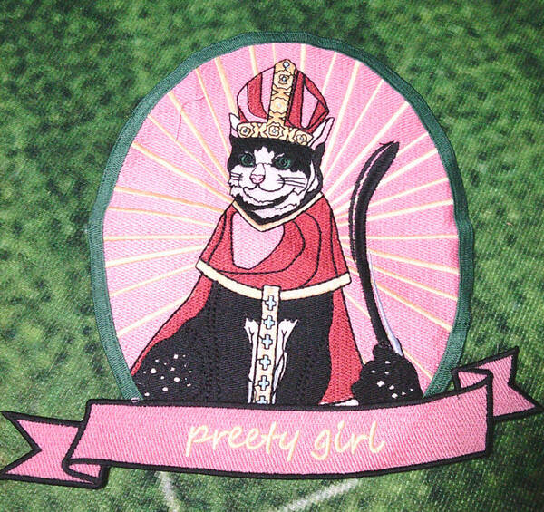 《縫付NM》《特大UK桃姫女王黒猫》■特大《Preety Girl》◆新品 『ネコさん Girl お嬢様 王冠 マント 桃背景』 ◆ ねこ好き刺繍ワッペン