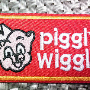 《赤橙PW萌豚コック》角丸長方形◆新品《豚 調理師》Piggly Wiggly ピグリーウィグリー スーパーマーケット刺繍ワッペン◎アメリカ
