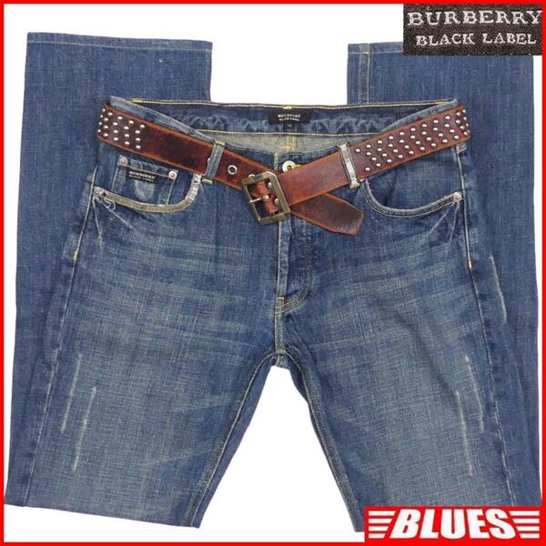 即決★BURBERRY BLACK LABE★W32位 ジーンズ デニム 廃盤 バーバリーブラックレーベル メンズ 73 ノバチェック ダメージ加工