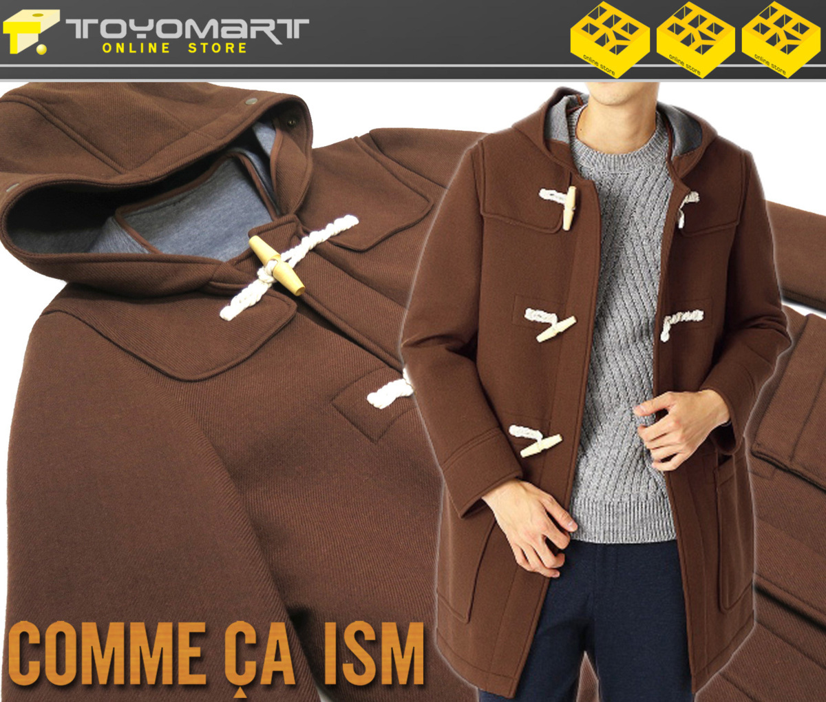 1033●コムサイズム COMME CA ISM●新品 WI03 【超軽量】ダブルフェイス ダンボールニット ダッフルコート ブラウン/M 定価27500円