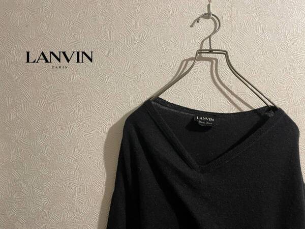 ◯ イタリア製 LANVIN ファーストライン ツイスト Vネック ニット / ランバン アルパカ ドロップショルダー ブラック S Ladies #Sirchive