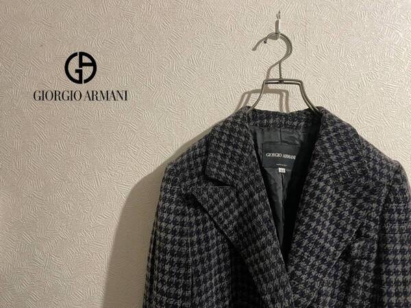 ◯ イタリア製 GIORGIO ARMANI ハウンドトゥース ジャケット / ジョルジオ アルマーニ テーラード ベロア シングル 44 Ladies #Sirchive
