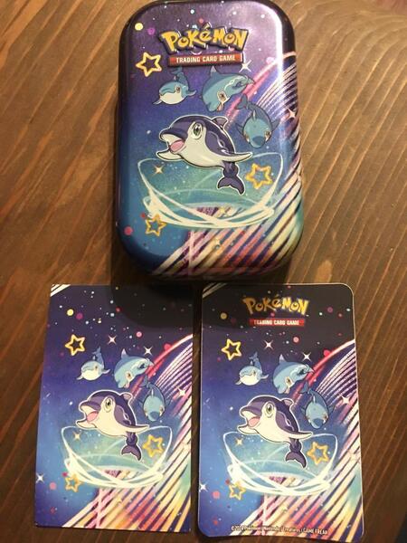 海外限定 ポケモン ナミイルカ ミニ 缶 + アート カード + ステッカー