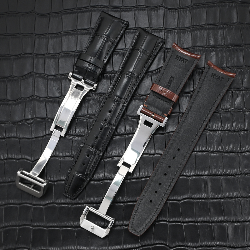 IWC 黒レザーベルト（20-18） クロコ バックル付き IWC IWC ブラック クロコダイル 腕時計パーツ 新品同様 純正