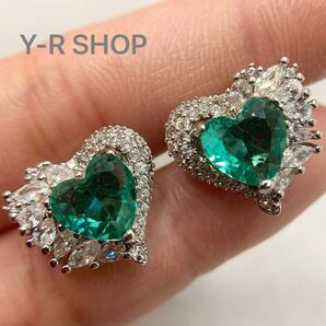 パライバトルマリン風カラーストーンとホワイトトパーズのハート型ゴージャスピアス★レディースシルバーアクセサリー新品宝石Y-RSHOP卸売