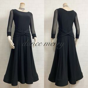 ★送料無料★【MERRY】 新品 社交ダンス 黒 ワンピース 2575 レッスン パーティ シンプル ワルツ タンゴ スタンダード ミニデモ ステージ