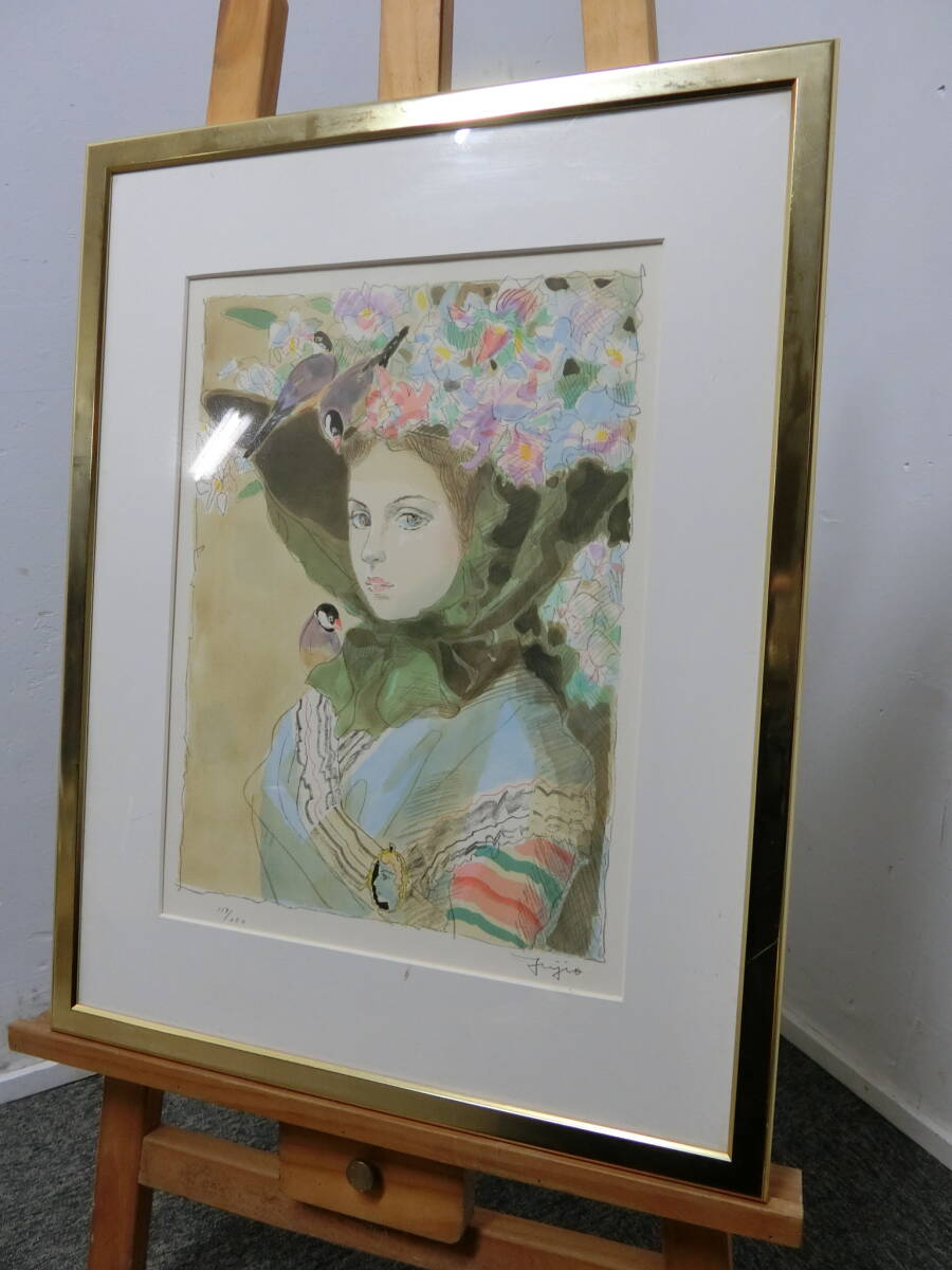 ■得々■真作/吉田冨士夫 Fujio Yoshida「花帽子の少女」/ED119/250/直筆サイン 額装/ / // ■得々■真作/吉田冨士夫 Fujio Yoshida「花帽子の少女」/ED119/250/直筆サイン 額装/ / //