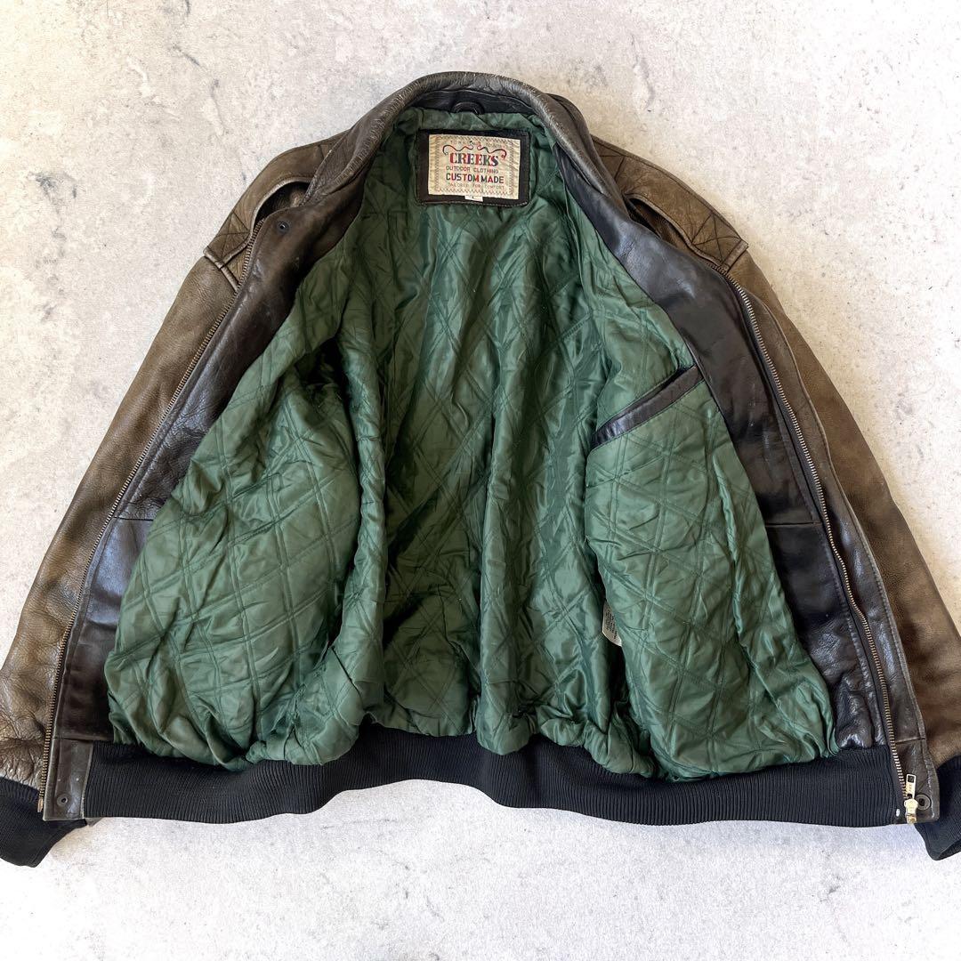 80s~ CREEKS Lサイズ A-2風 レザー 牛革 短丈 ショート丈 ボンバージャケット レザーブルゾン 茶ブラウン エポーレット 80s~ CREEKS Lサイズ A-2風 レザー 牛革 短丈 ショート丈 ボンバージャケット レザーブルゾン 茶ブラウン エポーレット