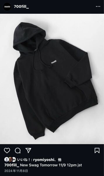 700FILL Embroidered Small Payment Logo Hooded Sweatshirt XL フーディ パーカー ヘビーウェイト