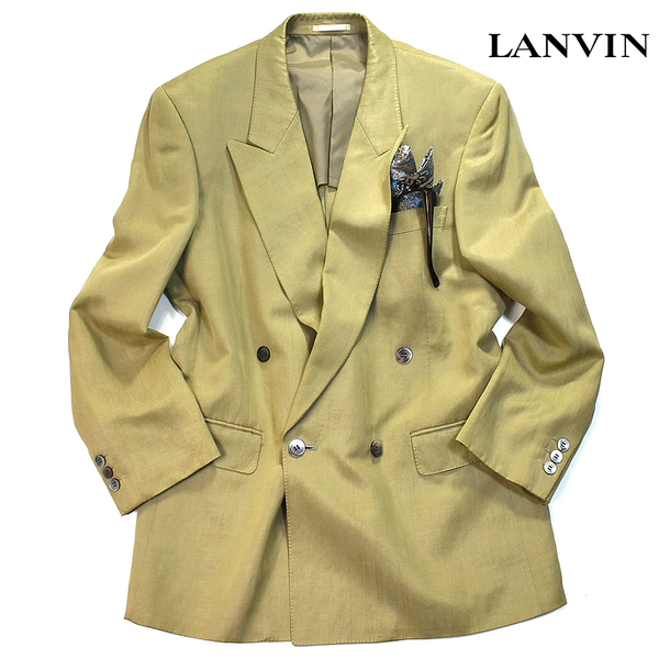 【定価6万】 美品 ランバン LANVIN 大人の逸品◎!! 春夏 シルクリネン ダブルジャケット 46 メンズM ベージュ ブレザー