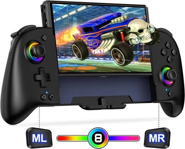 スイッチ コントローラー 8色RGBライト 携帯モード専用コントローラー 振動 連射機能 無線 1000mAh