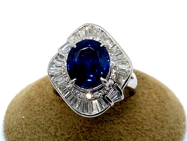 【即決/14.5号】 PT900 サファイア ダイヤモンド リング S:4.70ct D:1.47ct プラチナ テーパーダイヤ ハイジュエリー 12g