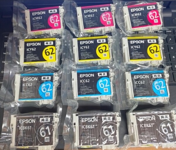 即決!送料無料 EPSON エプソン インクカートリッジ ICBK61 ICC62 ICM62 ICY62 4色×3セット 12個 純正インク