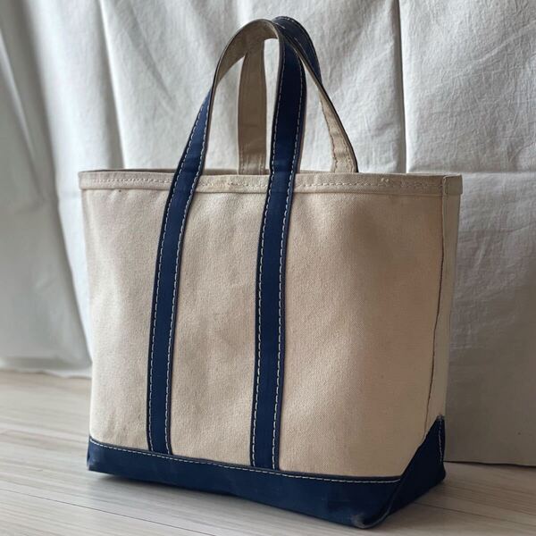 激レア!サイドタグ!TM!70s ビンテージ L.L.BEAN トートバッグ 生成りx紺 エルエルビーン Vintage デラックス USA スペシャル バキバキ