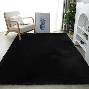 ラグ マット 絨毯 カーペット 60cm×200cm ふわふわ 防ダニ 抗菌 ブラック